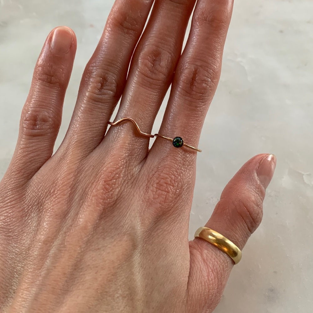 Black Fire Opal Stacking Ring – Gold Filled